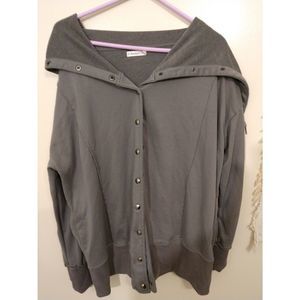Women's large Gray. Z Avenue USA Button up. Extra-long, tunnel, collared jacket.